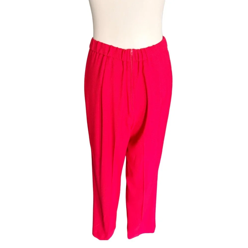 Vintage Red 2 Piece Pant Suit‎ Asymmetrical Button Blazer Pleated Trousers 1980s